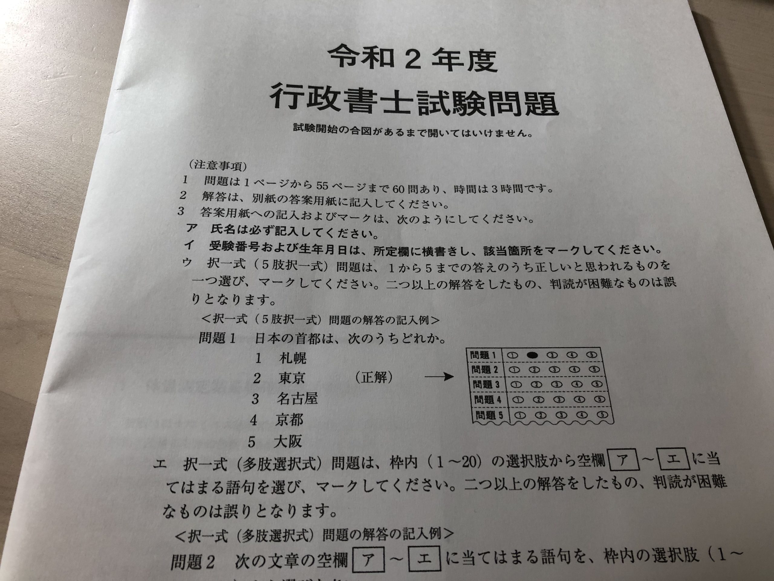 令和2年(2020年)行政書士試験に挑戦してきました。
